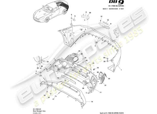 a part diagram from the Aston Martin DB9 parts catalogue