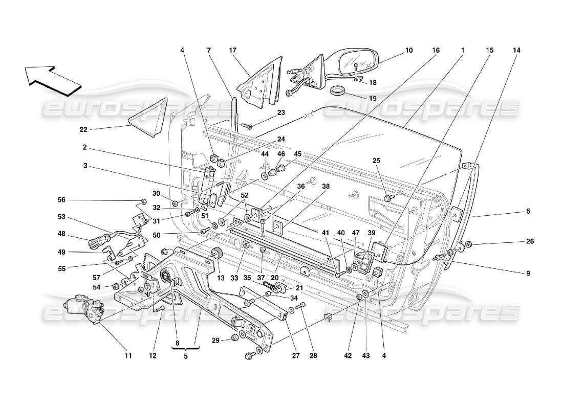 Ferrari 456 M GT/M GTA Doors - Power Window and Rearview Mirror Parts Diagram