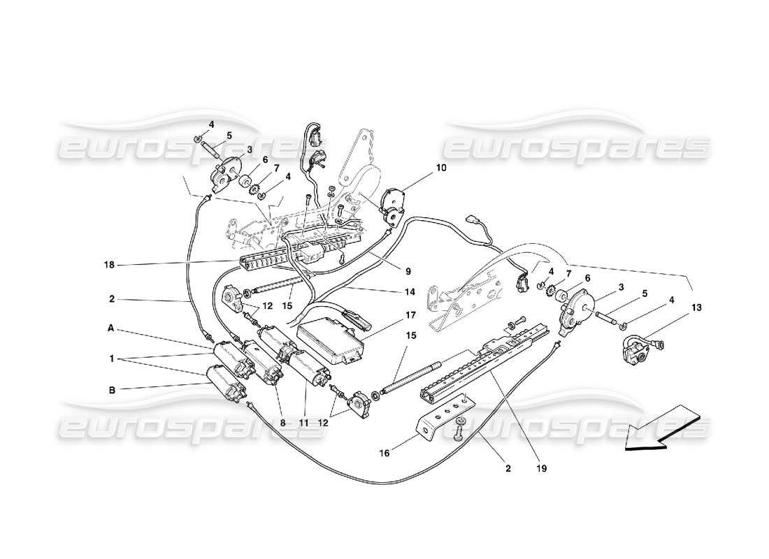 Ferrari 456 M GT/M GTA Front Seat Movement System Parts Diagram