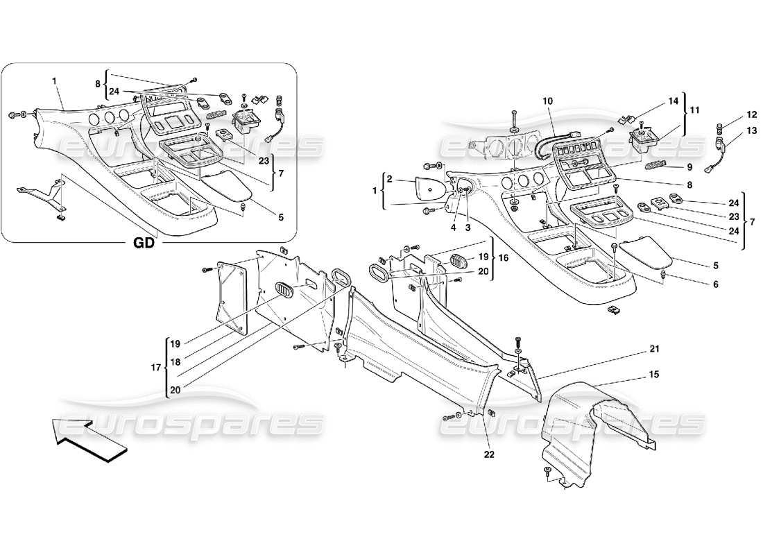 Ferrari 456 M GT/M GTA Tunnel - Upholstery and Accessories Parts Diagram