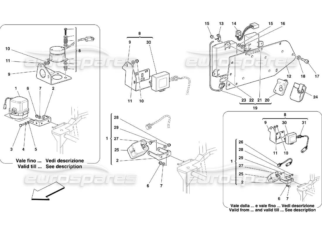 Ferrari 456 M GT/M GTA Anti Theft Electrical Boards and Devices Parts Diagram