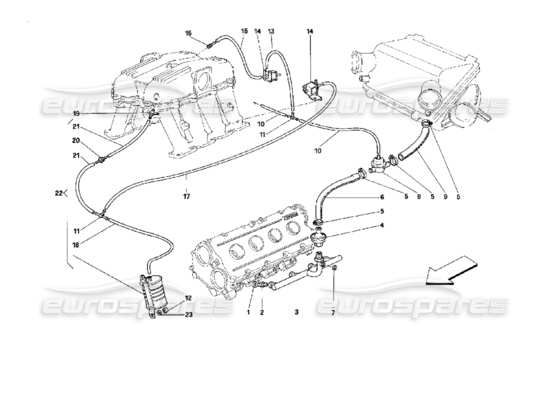 a part diagram from the Ferrari Mondial parts catalogue