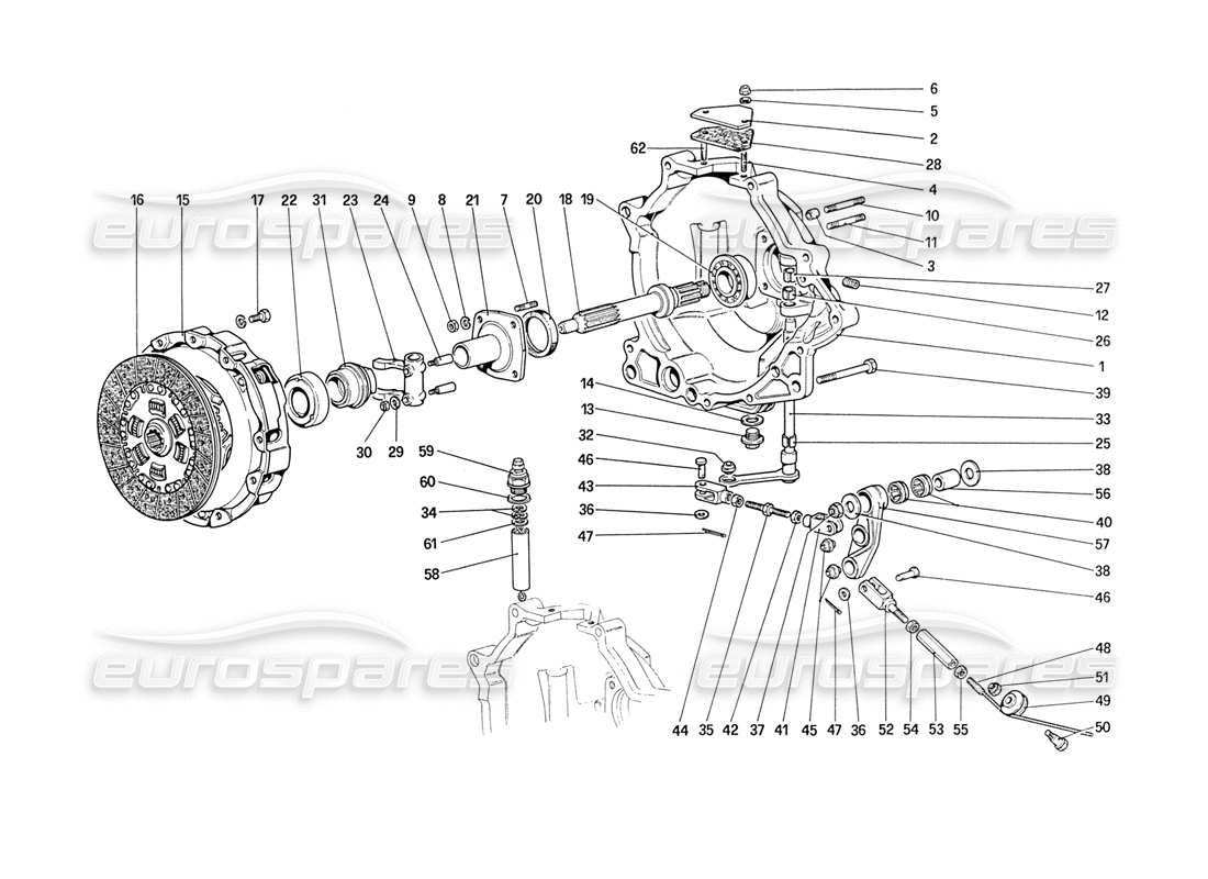 Ferrari 208 Turbo (1989) Clutch and Controls Parts Diagram