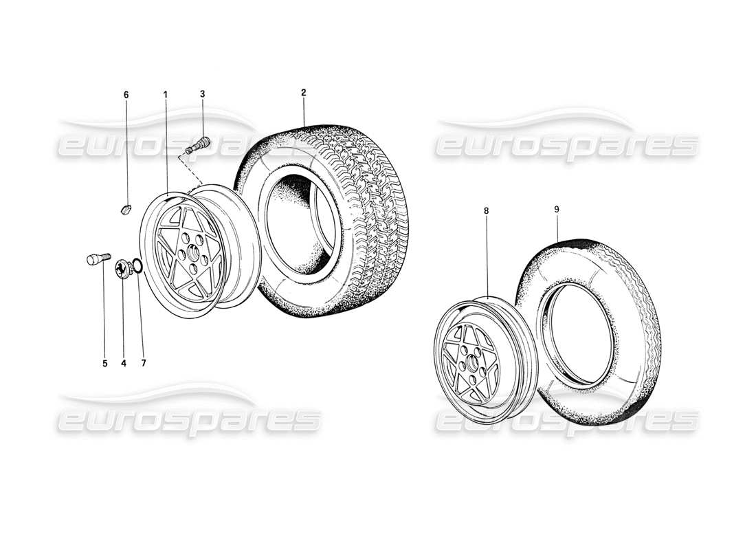 Ferrari 208 Turbo (1989) Wheels (Up To Car No. 76625) Parts Diagram