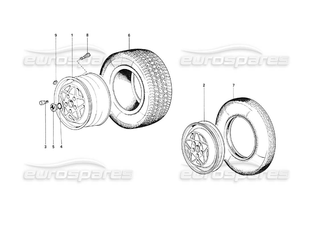 Ferrari 208 Turbo (1989) Wheels (Starting From Car No. 76626) Parts Diagram