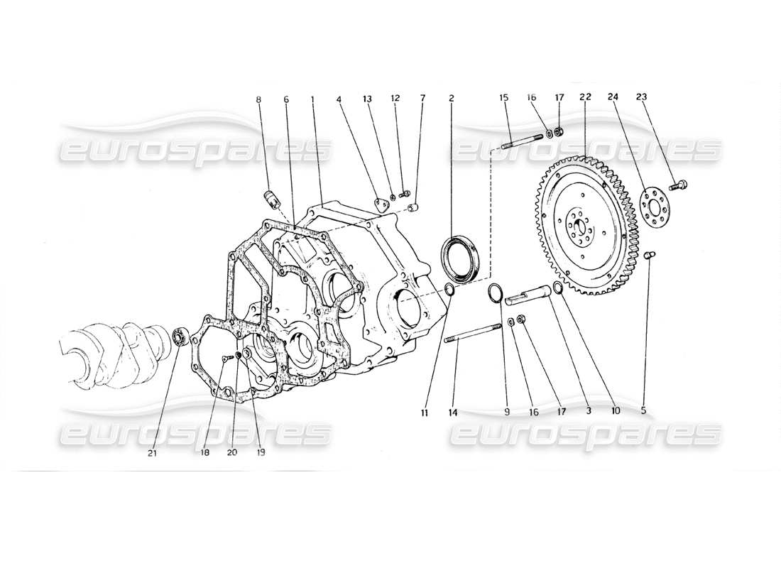 Ferrari 308 GT4 Dino (1979) flywheel and clutch housing rods and pistons Parts Diagram