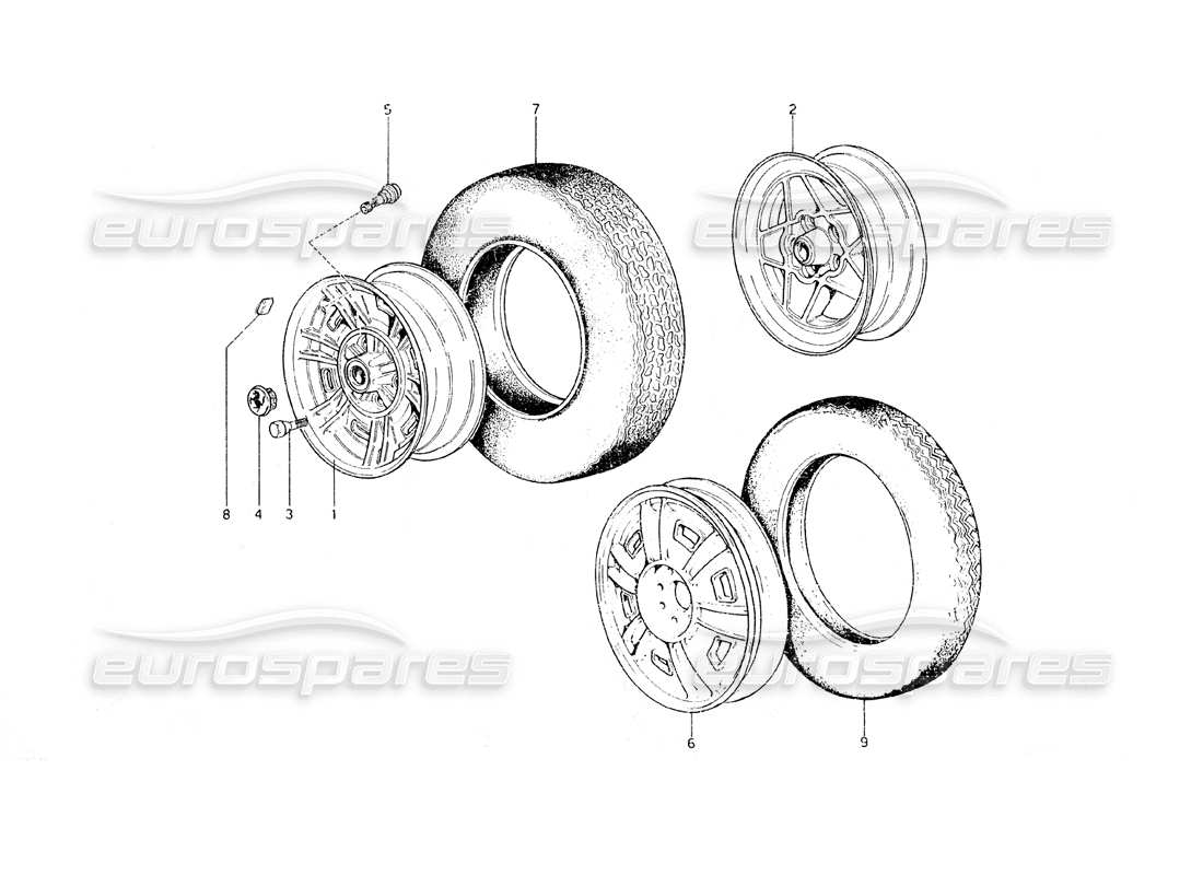 Ferrari 308 GT4 Dino (1979) Wheels Parts Diagram