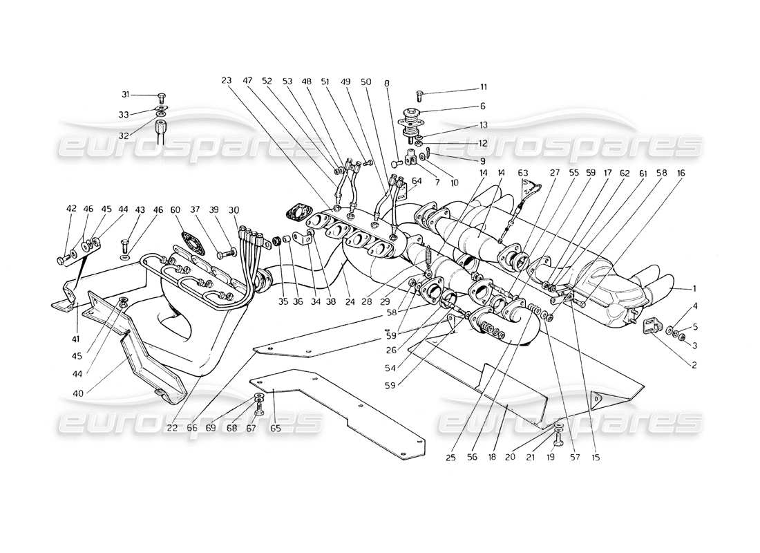 Ferrari 308 GT4 Dino (1979) Exhaust System (Variants for USA - AUS and J Version) Parts Diagram