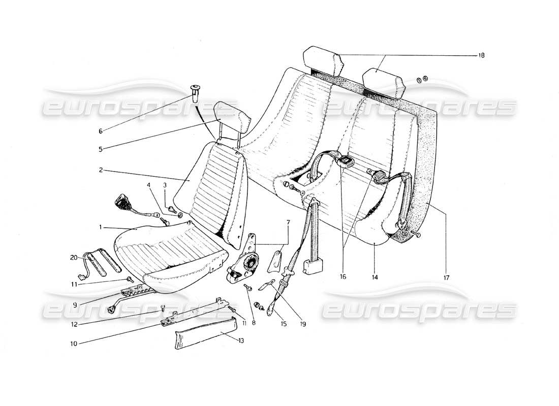 Ferrari 308 GT4 Dino (1979) Seats Parts Diagram