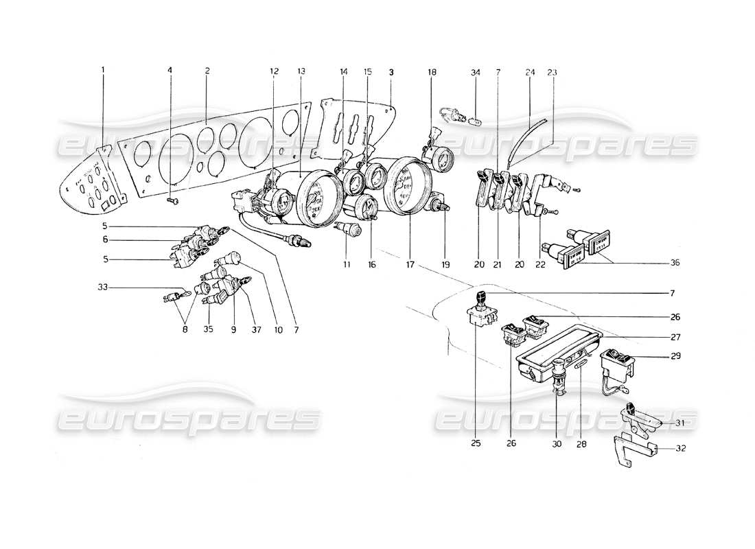 Ferrari 308 GT4 Dino (1979) Instruments and Accessories Parts Diagram