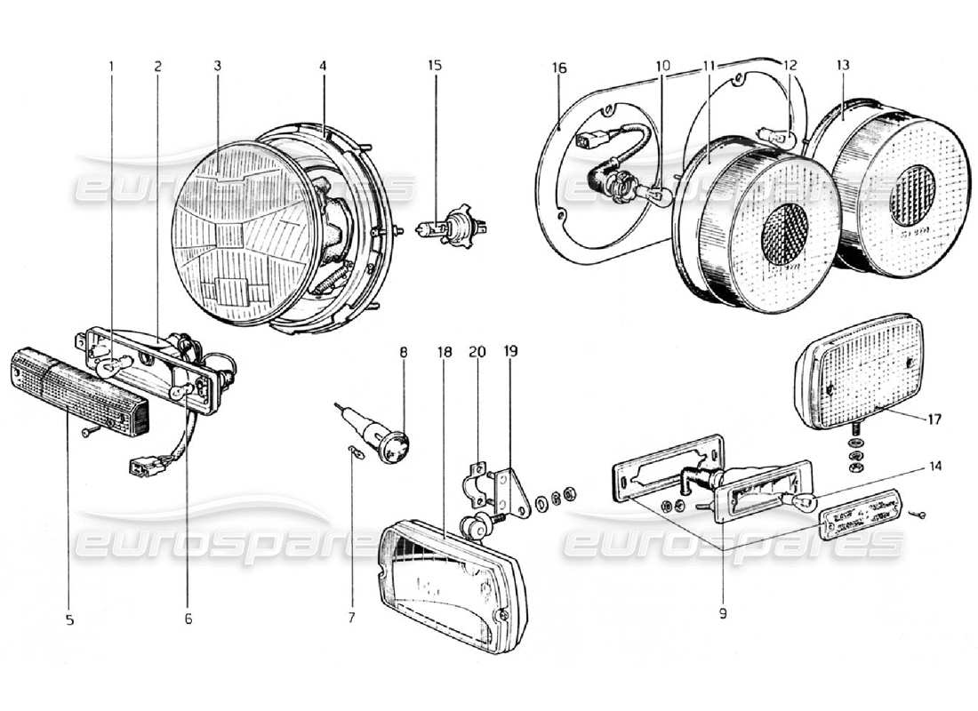 Ferrari 308 GTB (1976) Lights Parts Diagram