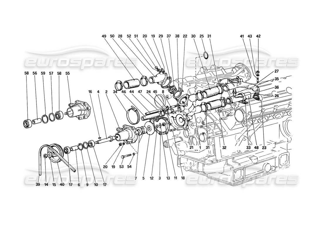 Ferrari 308 GTB (1980) Water Pump and Pipings Parts Diagram