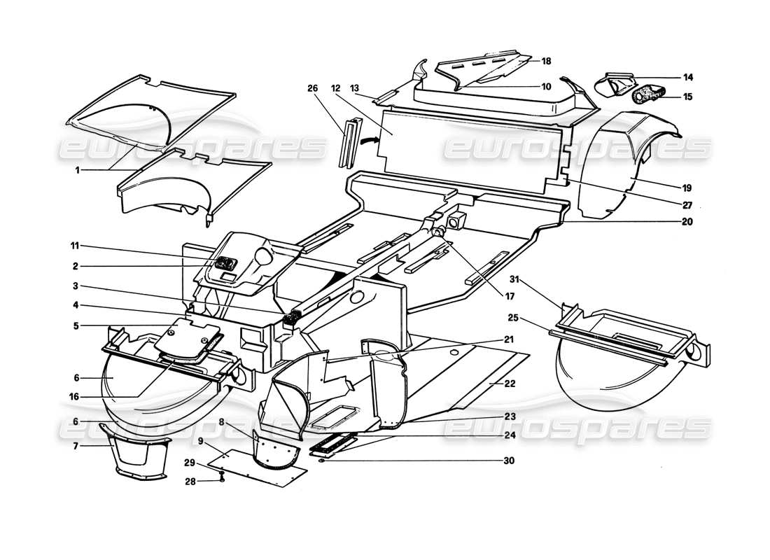 Ferrari 308 GTB (1980) Body Shell - Inner Elements Parts Diagram