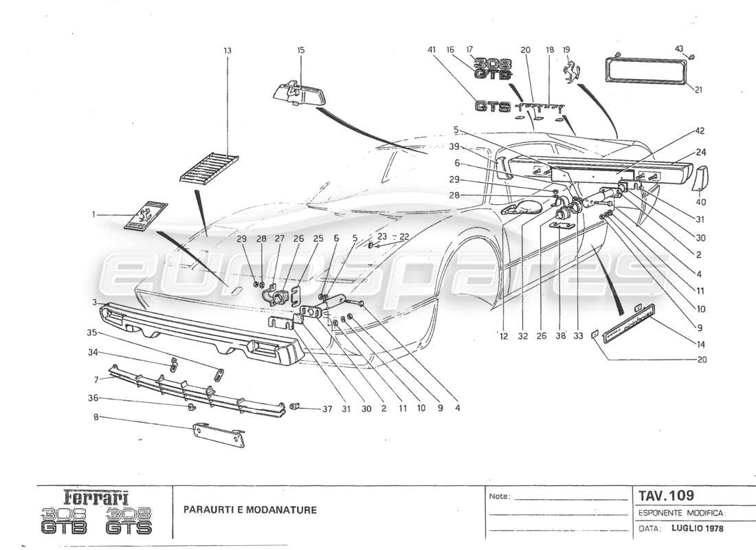 Ferrari 308 GTB (1980) USA Bumpers Parts Diagram