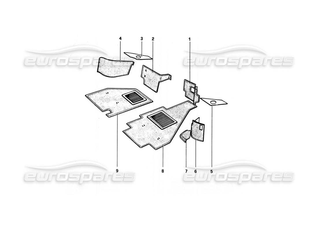 Ferrari 308 GTB (1980) Carpeting (Variants for RHD - AUS Versions) Parts Diagram