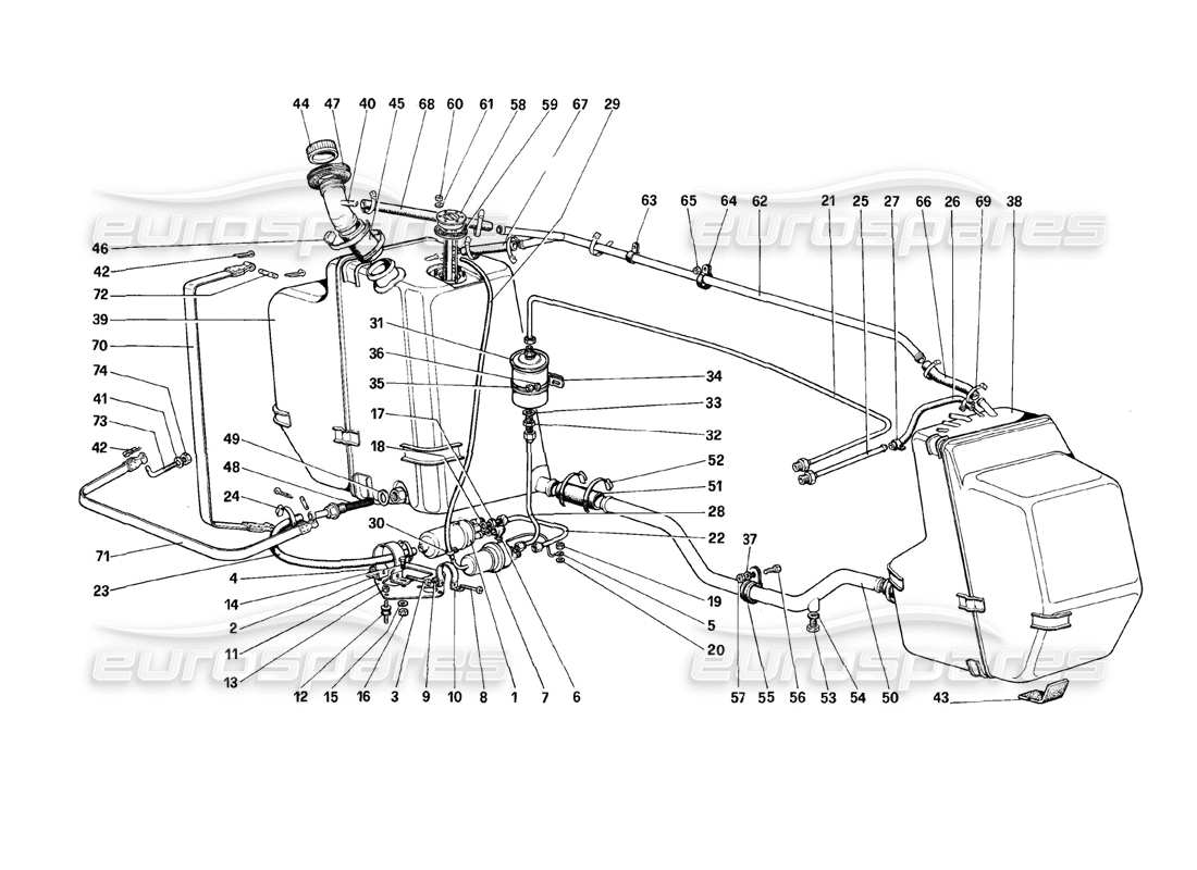 Ferrari 308 (1981) GTBi/GTSi fuel pump and pipes Parts Diagram