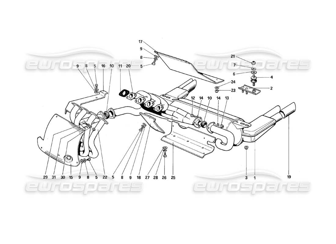 Ferrari 308 (1981) GTBi/GTSi Exhaust System Parts Diagram