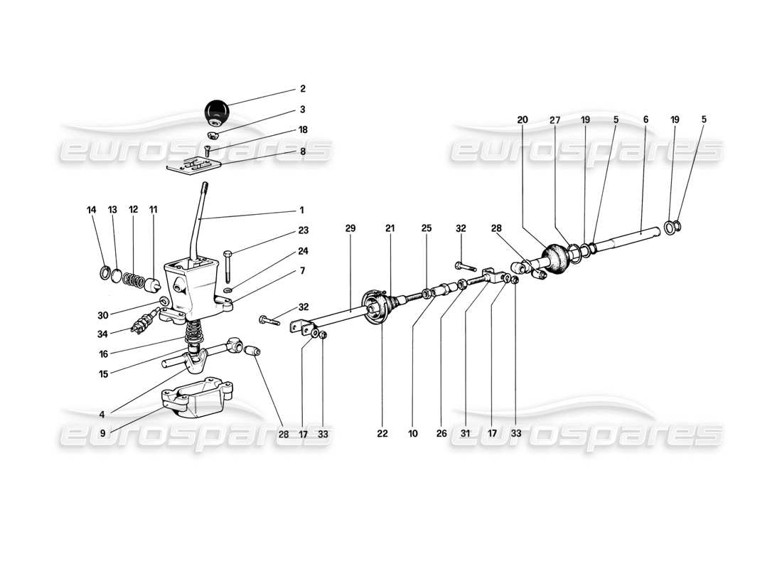 Ferrari 308 (1981) GTBi/GTSi Outside Gearbox Controls Parts Diagram