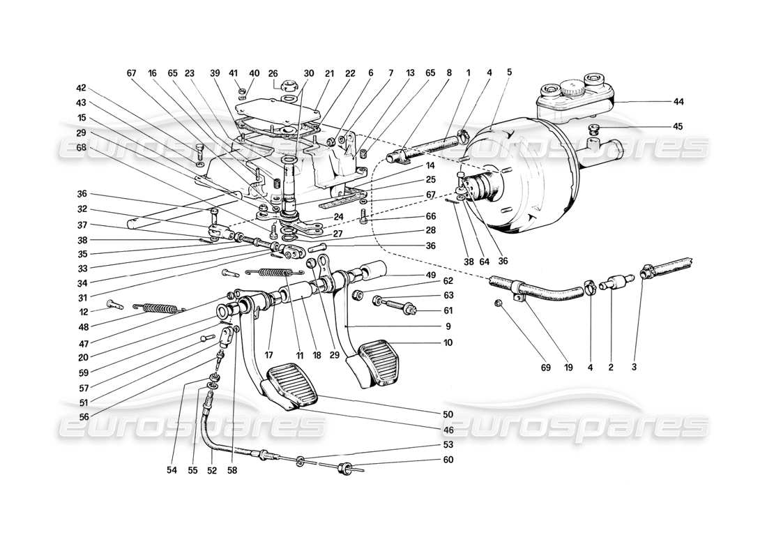 Ferrari 308 (1981) GTBi/GTSi Pedal Board - Brake and Clutch Controls Parts Diagram