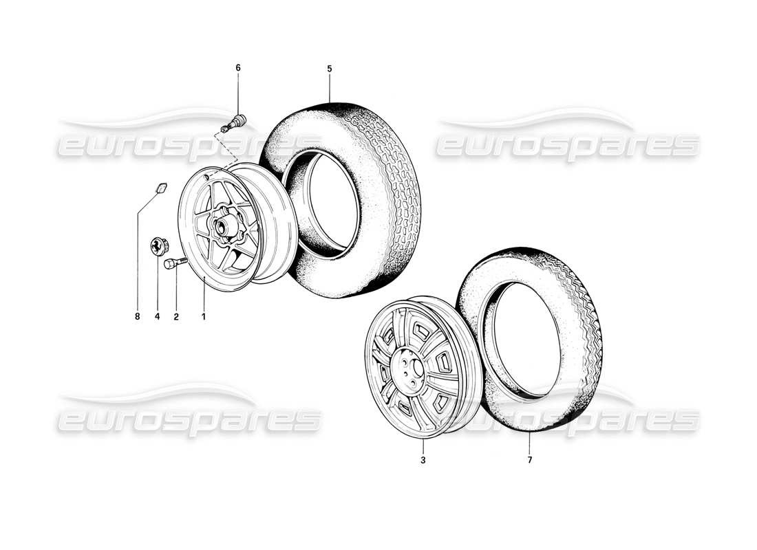 Ferrari 308 (1981) GTBi/GTSi Wheels Parts Diagram