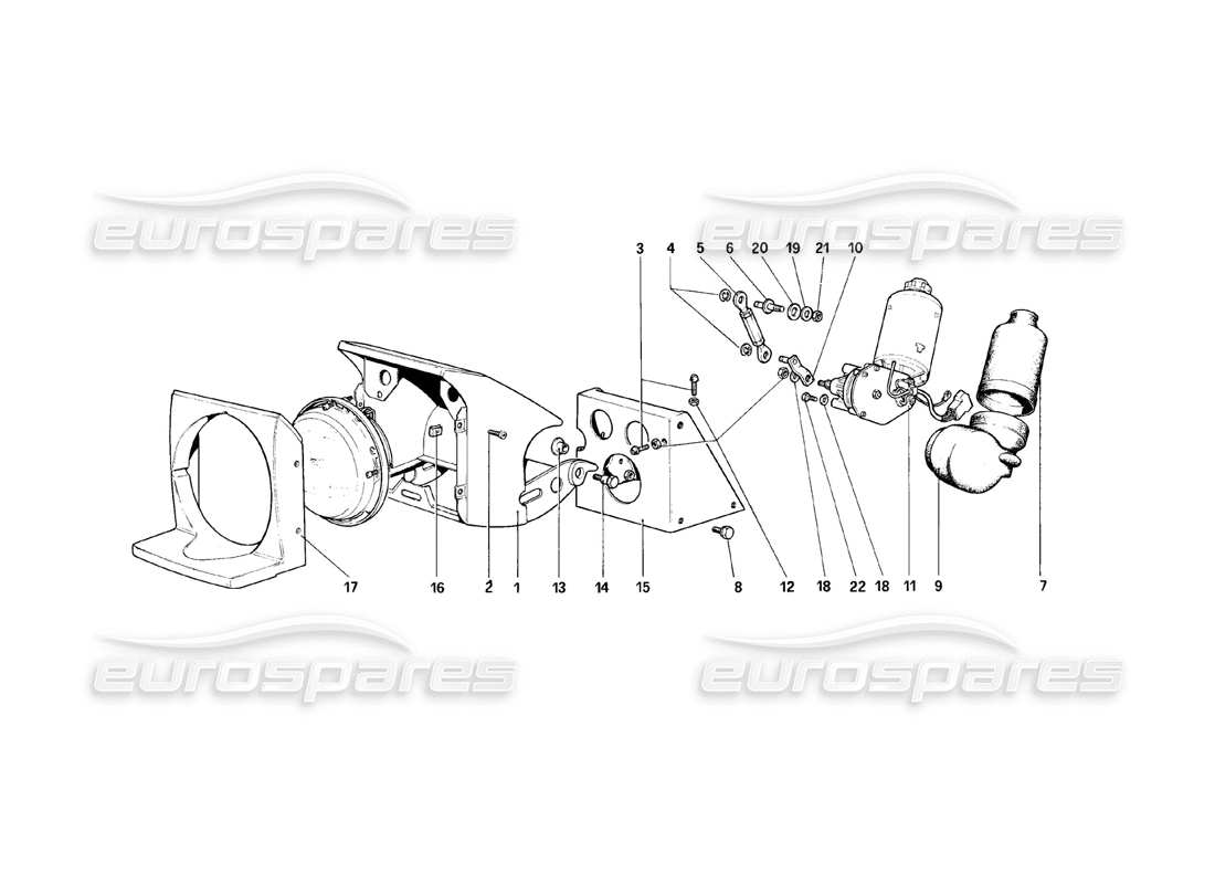 Ferrari 308 (1981) GTBi/GTSi Headlights Lifting Device Parts Diagram