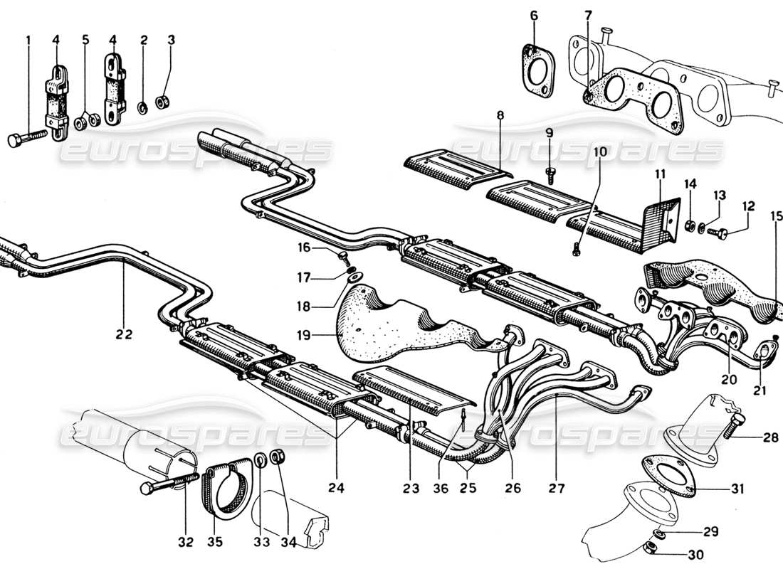 Ferrari 330 GTC Coupe Exhaust Pipes Assembly Parts Diagram