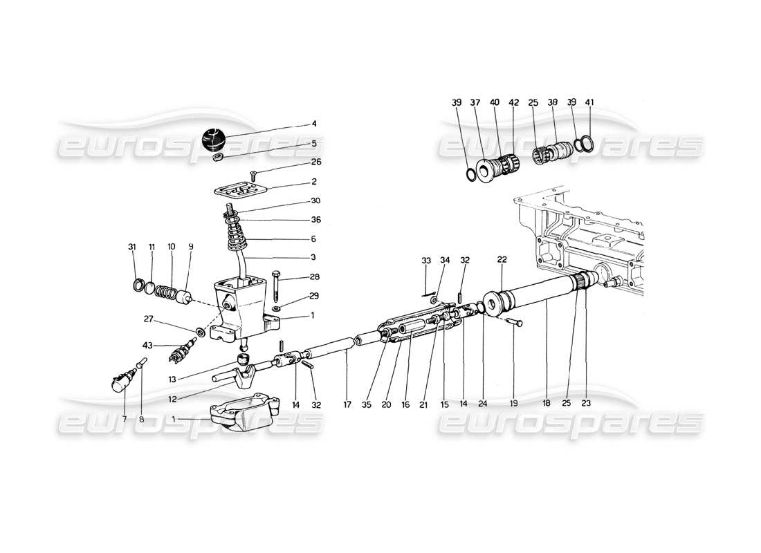 Ferrari 246 Dino (1975) Gearbox Outer Controls Parts Diagram