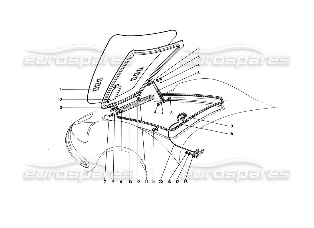 Ferrari 246 Dino (1975) Front Compartment Lid Parts Diagram