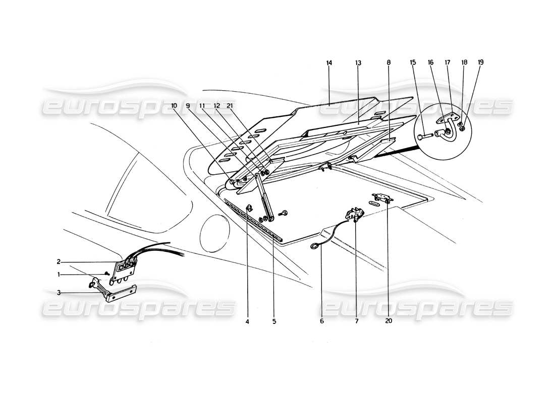 Ferrari 246 Dino (1975) Engine Compartment Lid and Carpeting Parts Diagram