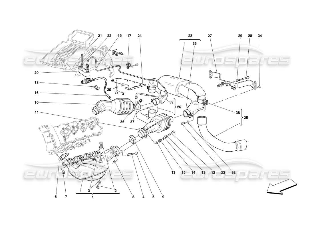 Ferrari 360 Challenge (2000) Exhaust System Parts Diagram