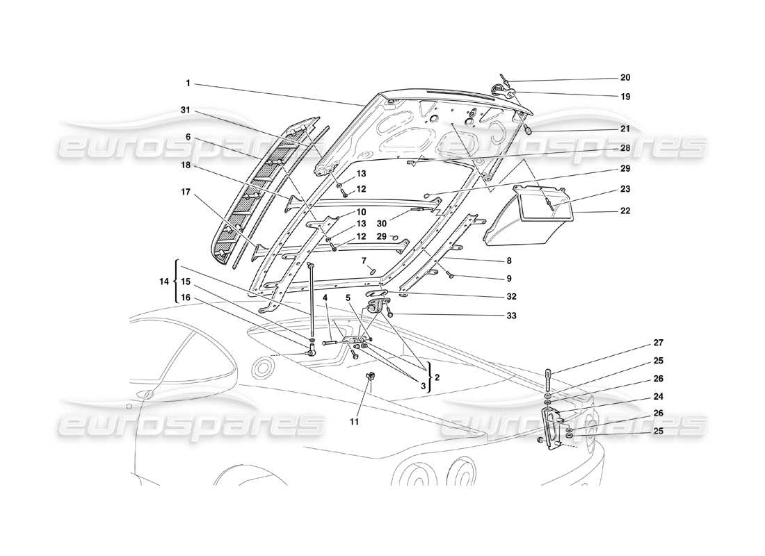 Ferrari 360 Challenge (2000) Engine Bonnet Parts Diagram
