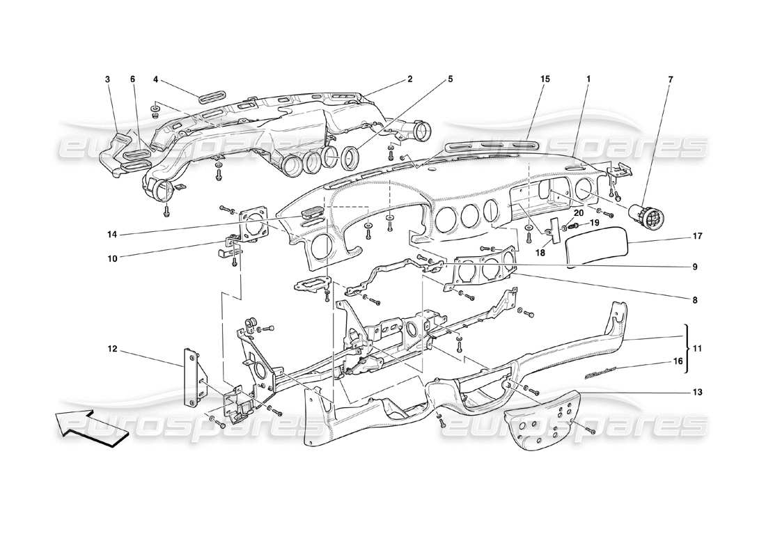 Ferrari 360 Challenge (2000) DASHBOARD Parts Diagram