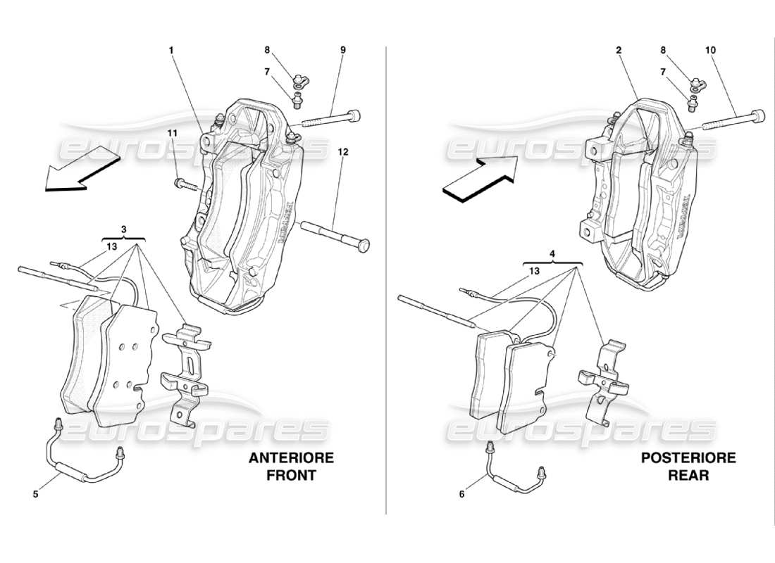 Ferrari 360 Challenge Stradale Calipers for Front and Rear Brakes Parts Diagram