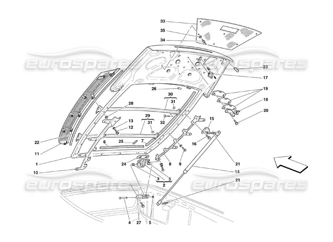 Ferrari 360 Challenge Stradale Engine Bonnet Parts Diagram