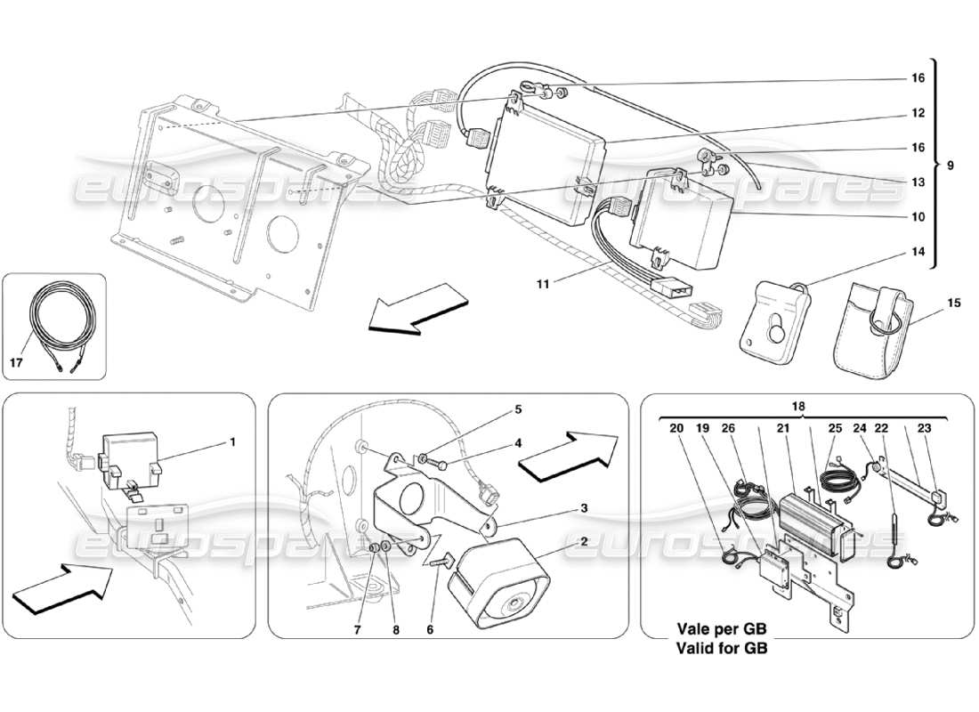 Ferrari 360 Challenge Stradale Anti Theft Electrical Boards and Devices Parts Diagram