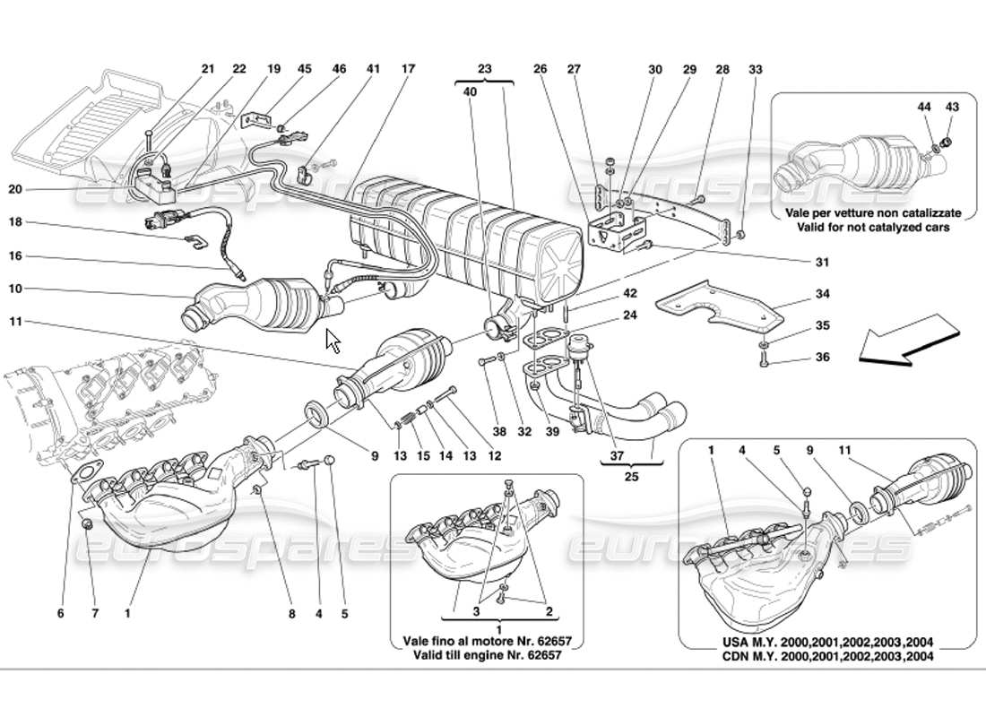 Ferrari 360 Modena Exhaust System Parts Diagram