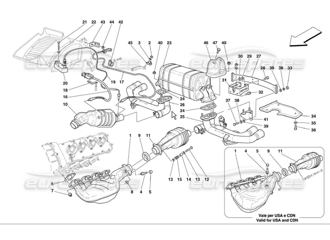 Ferrari 360 Modena racing exhaust system Parts Diagram