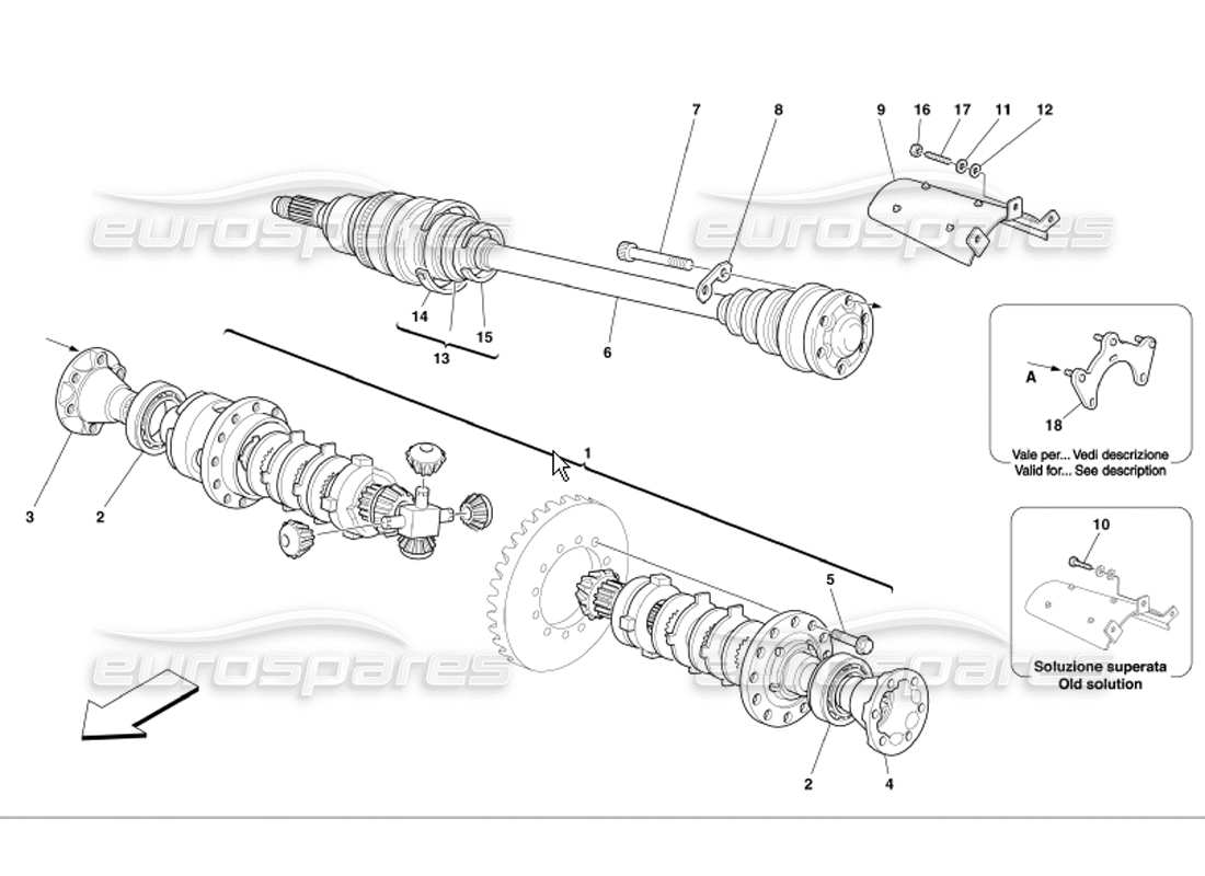 Ferrari 360 Modena Differential & Axle Shafts Parts Diagram