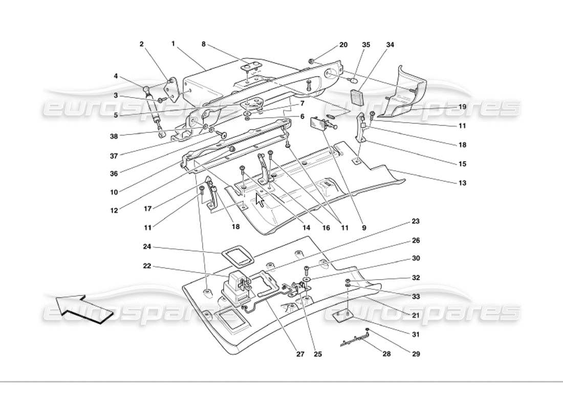 Ferrari 360 Modena Dashboard Drawer Parts Diagram