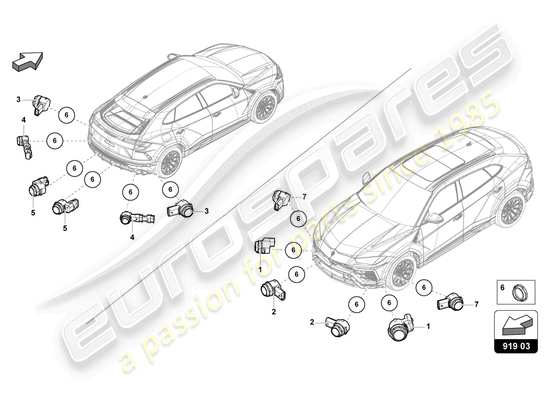 a part diagram from the Lamborghini Urus parts catalogue