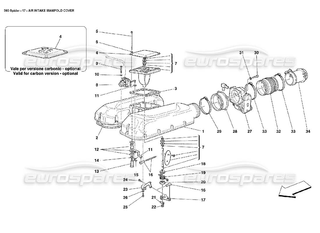 Ferrari 360 Spider Air Intake Manifold Cover Parts Diagram