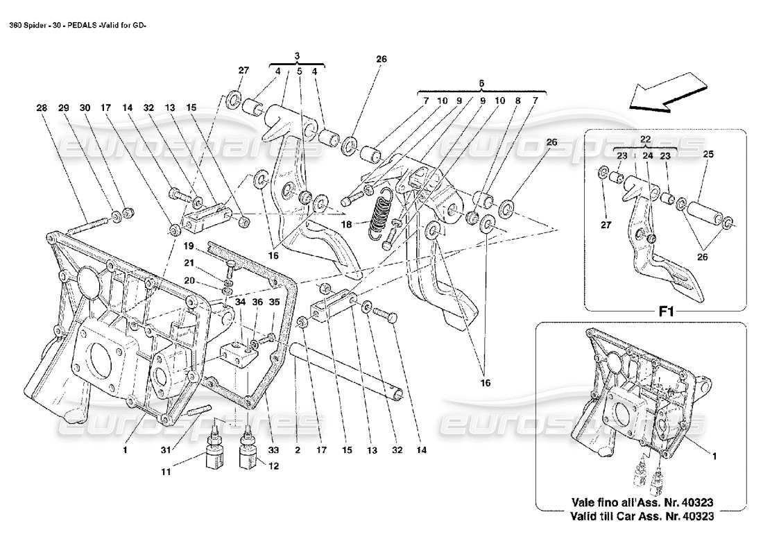 Ferrari 360 Spider Pedals Parts Diagram