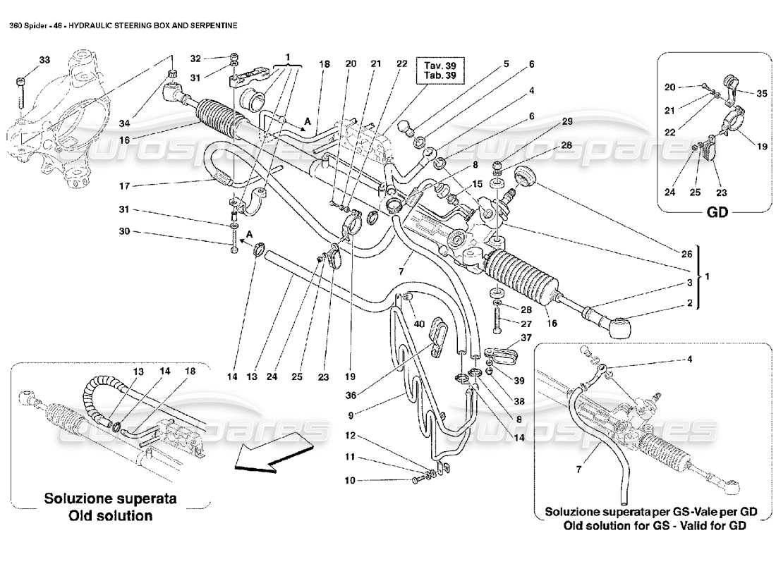 Ferrari 360 Spider Hydraulic Steering Box and Serpentine Parts Diagram