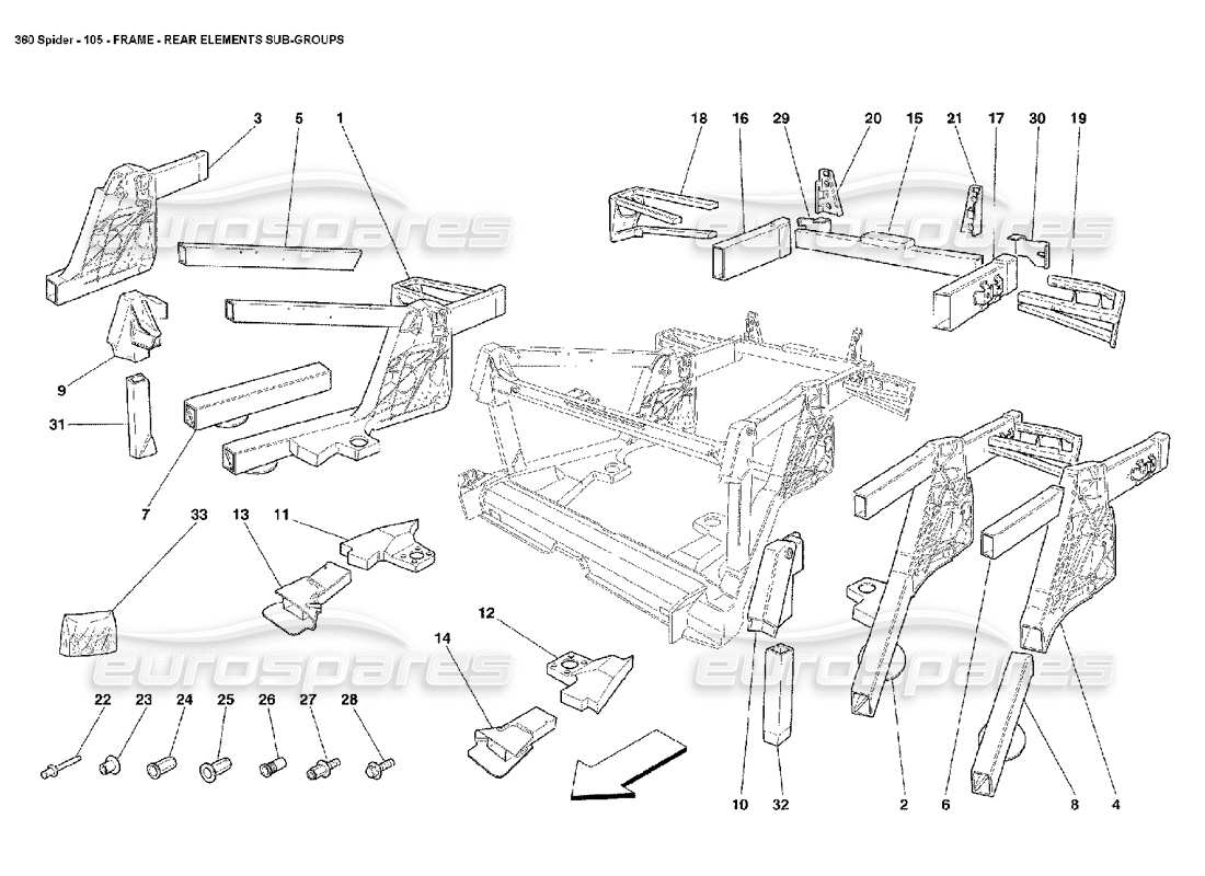 Ferrari 360 Spider Frame - Rear Elements Sub - Groups Parts Diagram