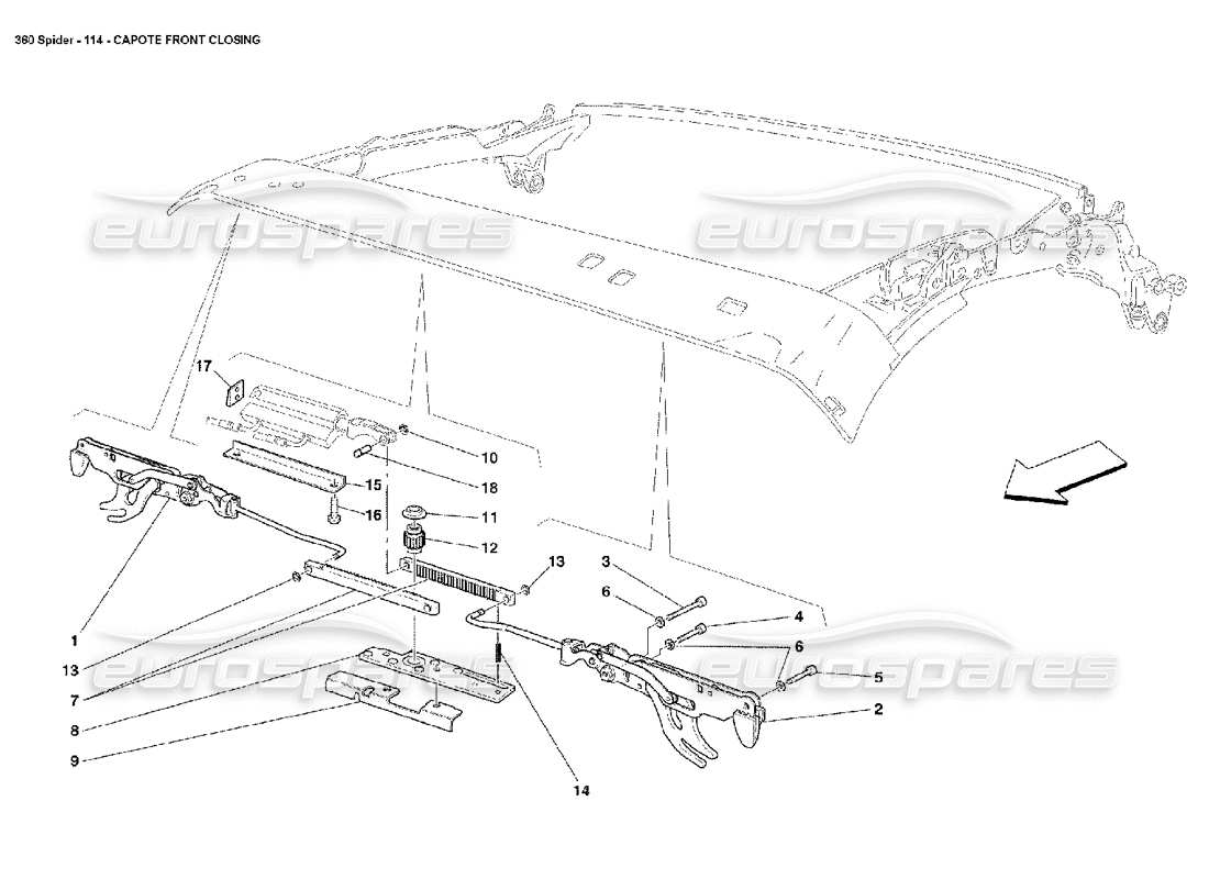 Ferrari 360 Spider Capote Front Closing Parts Diagram