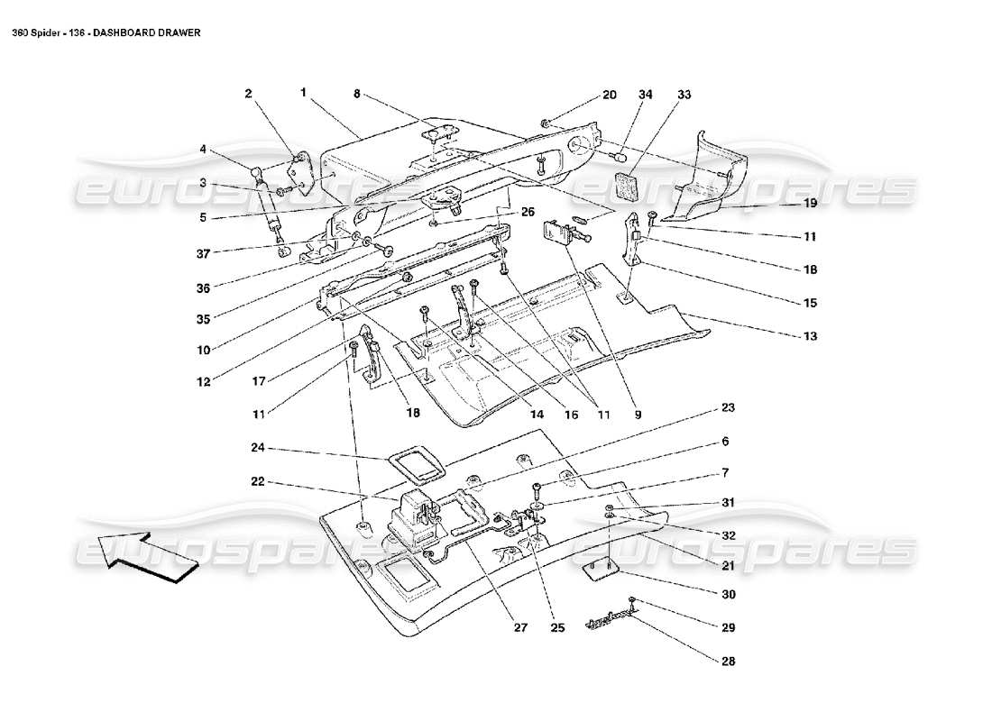 Ferrari 360 Spider Dashboard Drawer Parts Diagram