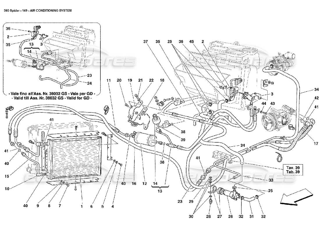 Ferrari 360 Spider air conditioning system Parts Diagram