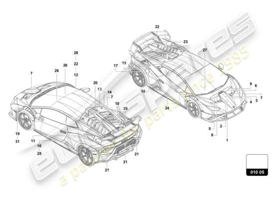 a part diagram from the Lamborghini Huracan STO parts catalogue