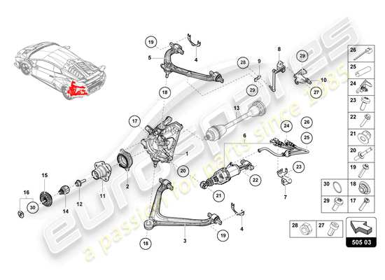 a part diagram from the Lamborghini Huracan STO parts catalogue