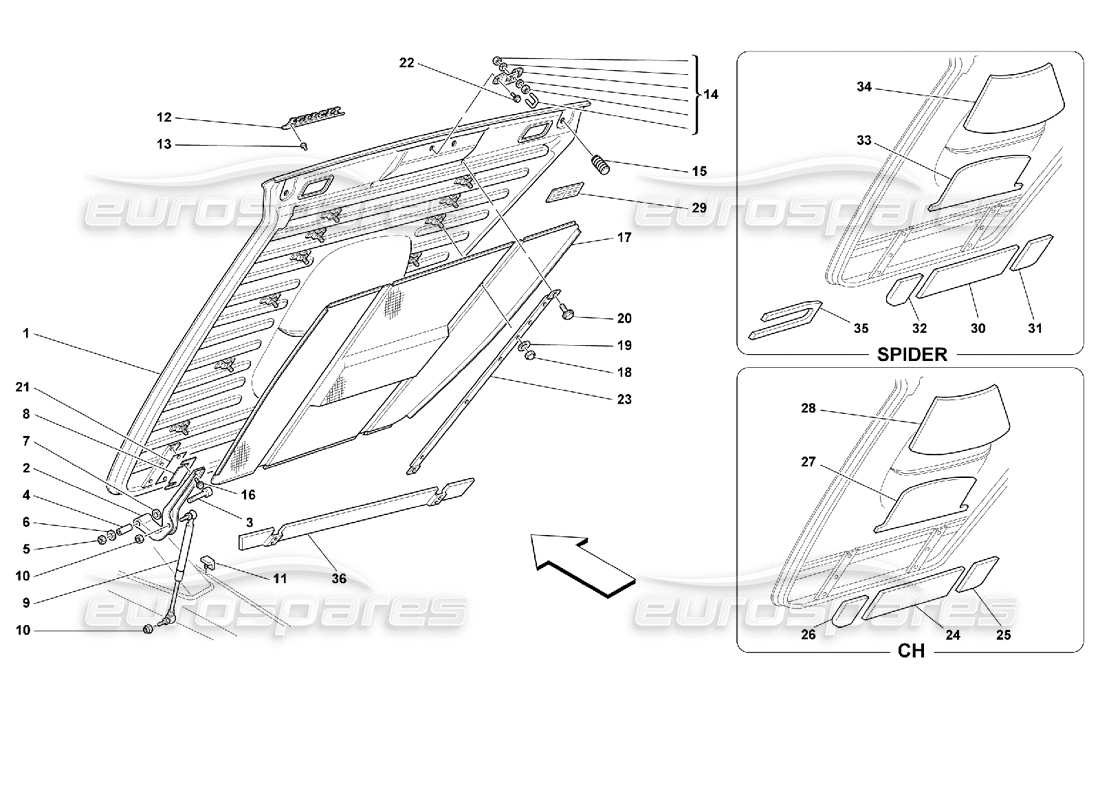 Ferrari 355 (2.7 Motronic) Rear Hood Parts Diagram